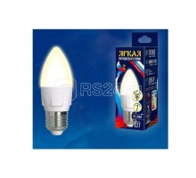 Лампа светодиодная LED-C37 7W/WW/E27/FR PLP01WH форма свеча мат. серия ЯРКАЯ свет теплый бел. 3000К упак. картон Uniel UL-00002414