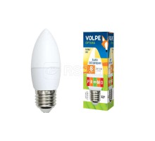 Лампа светодиодная LED-C37-8W/WW/E27/FR/O форма свеча мат. Optima свет теплый бел. 3000К упак. картон Volpe UL-00001770