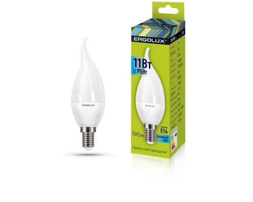 Лампа светодиодная LED-CA35-11W-E14-6K Свеча на ветру 11Вт E14 6500К 180-240В Ergolux 14234
