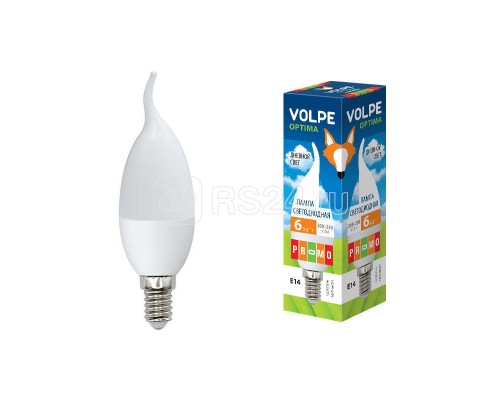 Лампа светодиодная LED-CW37-6W/DW/E14/FR/O форма свеча на ветру мат. Optima свет дневной 6500К упак. картон Volpe UL-00001773