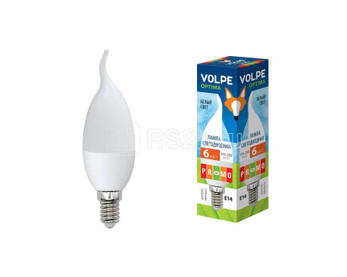 Лампа светодиодная LED-CW37-6W/NW 6Вт свеча на ветру 4500К бел. E14 450лм 175-250В Volpe UL-00000307
