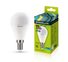 Лампа светодиодная LED-G45-11W-E14-4K Шар 11Вт E14 4500К 172-265В Ergolux 13628