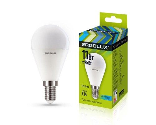 Лампа светодиодная LED-G45-11W-E14-4K Шар 11Вт E14 4500К 172-265В Ergolux 13628