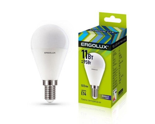 Лампа светодиодная LED-G45-11W-E14-6K Шар 11Вт E14 6500К 172-265В Ergolux 13629