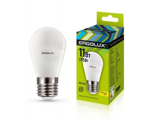 Лампа светодиодная LED-G45-11W-E27-3K Шар 11Вт E27 3000К 172-265В Ergolux 13630
