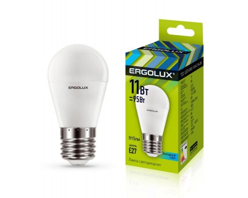 Лампа светодиодная LED-G45-11W-E27-4K Шар 11Вт E27 4500К 172-265В Ergolux 13631