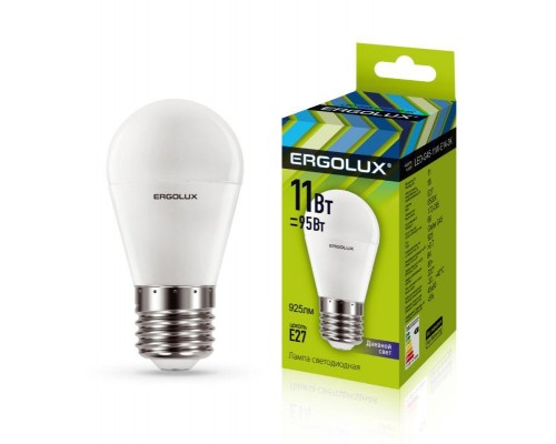 Лампа светодиодная LED-G45-11W-E27-6K Шар 11Вт E27 6500К 172-265В Ergolux 13632