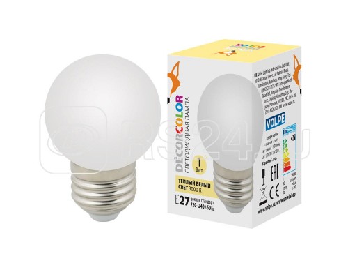 Лампа светодиодная LED-G45-1W/3000К/E27/FR/С декоративная форма Шар мат. картон Volpe UL-00006560