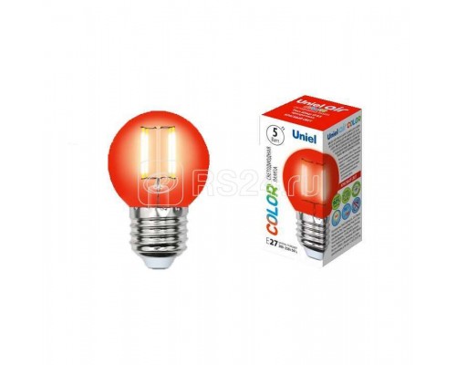 Лампа светодиодная LED-G45-5W/RED/E27 GLA02RD форма шар Air color красн. упак. картон Uniel UL-00002986
