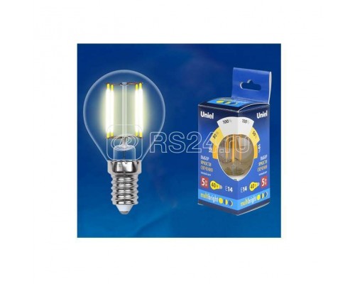 Лампа светодиодная LED-G45-5W/WW/E14/CL/MB GLM10TR форма шар прозр. Multibright свет теплый бел. 3000К 100-50-10 упак. картон Uniel UL-00002369