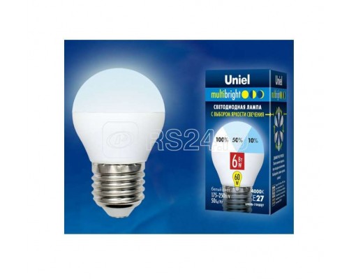 Лампа светодиодная LED-G45-6W/NW/E27/FR/MB PLM11WH форма шар мат. Multibright бел. 4000К 100-50-10 упак. картон Uniel UL-00002378
