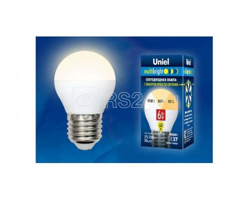 Лампа светодиодная LED-G45-6W/WW/E27/FR/MB PLM11WH форма шар мат. Multibright свет теплый бел. 3000К 100-50-10 упак. картон Uniel UL-00002377