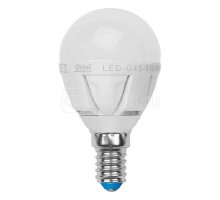 Лампа светодиодная LED-G45-6Вт/WW/E14/FR/DIM PLP01WH 6Вт шар 3000К тепл. бел. E14 600лм 220В диммир. упак. картон Uniel UL-00000694