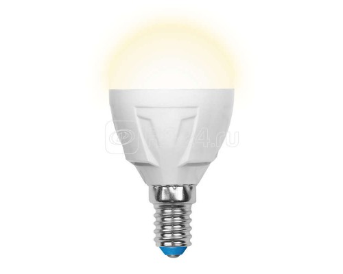 Лампа светодиодная LED-G45 7W/WW/E14/FR PLP01WH форма шар мат. серия ЯРКАЯ свет теплый бел. 3000К упак. картон Uniel UL-00002419