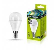 Лампа светодиодная LED-G45-9W-E14-6К Шар 9Вт E14 6500К 172-265В Ergolux 13175