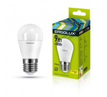 Лампа светодиодная LED-G45-9W-E27-3К Шар 9Вт E27 3000К 172-265В Ergolux 13176