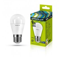Лампа светодиодная LED-G45-9W-E27-6К Шар 9Вт E27 6500К 172-265В Ergolux 13178
