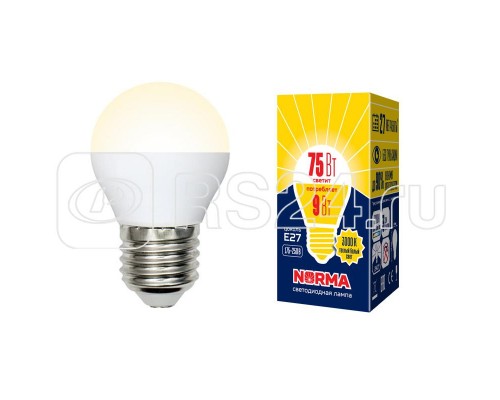 Лампа светодиодная LED-G45-9W/WW/E27/FR/NR Norma мат. картон Volpe UL-00003829
