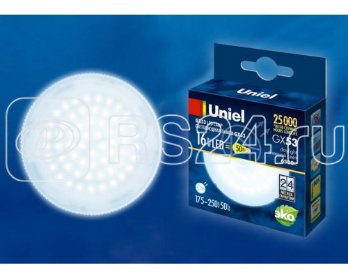 Лампа светодиодная LED-GX53-16W/6500K/GX53/FR PLZ01WH мат. картон Uniel UL-00005315