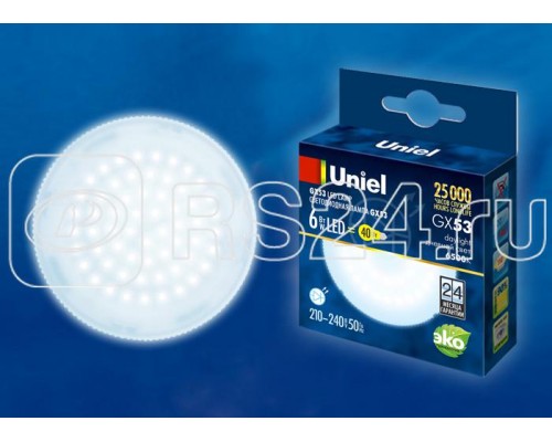 Лампа светодиодная LED-GX53-6W/6500K/GX53/FR PLZ01WH мат. картон Uniel UL-00005311