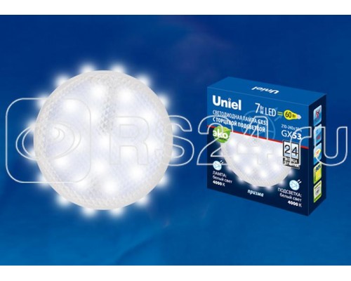 Лампа светодиодная LED-GX53-7W/4000K+4000K/GX53/PR PLB02WH 4000К призма торц. подсветка бел. свет картон Uniel UL-00006498