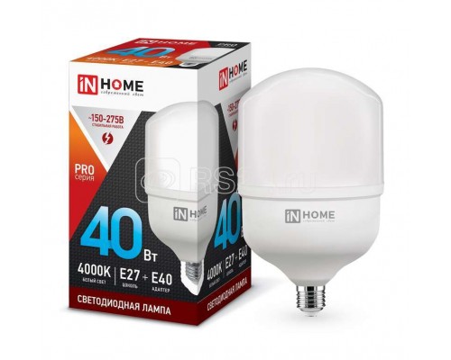 Лампа светодиодная LED-HP-PRO 40Вт 230В 4000К E27 3600лм с адаптером IN HOME 4690612031095