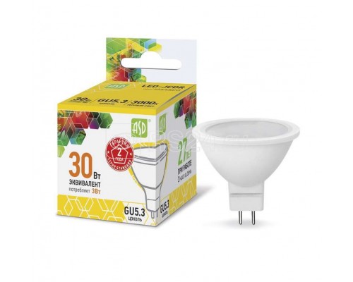 Лампа светодиодная LED-JCDR-standard 3Вт 3000К тепл. бел. GU5.3 270лм 160-260В ASD 4690612002248