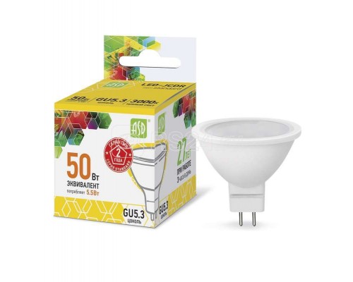 Лампа светодиодная LED-JCDR-standard 5.5Вт 3000К тепл. бел. GU5.3 495лм 160-260В ASD 4690612002262