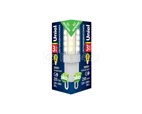 Лампа светодиодная LED-JCD-3W/3000K/G9/CL GLZ09TR 3000К упак. картон прозр. Uniel UL-00006746