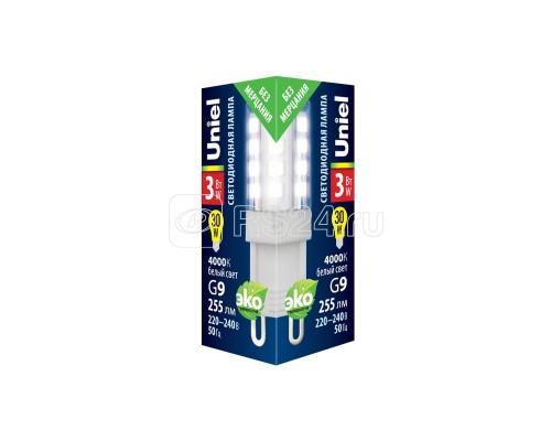 Лампа светодиодная LED-JCD-3W/4000K/G9/CL GLZ09TR 4000К упак. картон прозр. Uniel UL-00006747