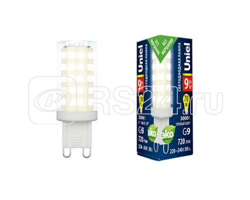 Лампа светодиодная LED-JCD-9W/3000K/G9/CL GLZ09TR прозр. картон Uniel UL-00006488