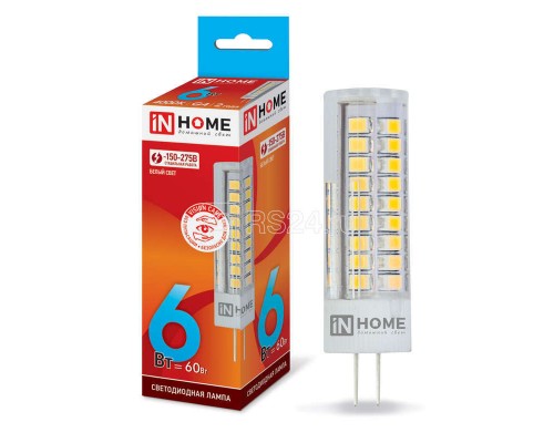 Лампа светодиодная LED-JCD-VC 6Вт 230В G4 4000К 540лм IN HOME 4690612028613