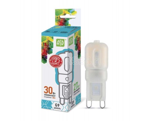 Лампа светодиодная LED-JCD-standard 3Вт капсульная 4000К бел. G9 270лм 160-260В ASD 4690612003306