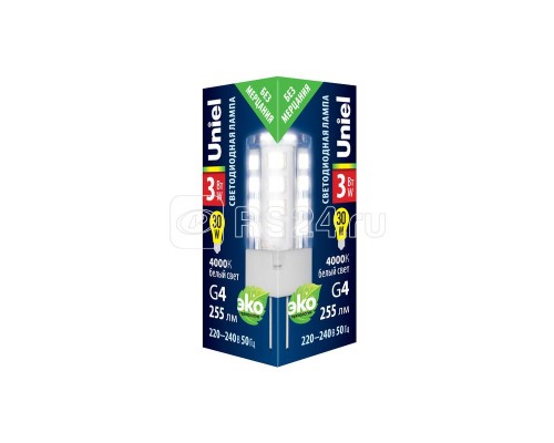 Лампа светодиодная LED-JC-220/3W/4000K/G4/CL GLZ09TR 4000К упак. картон прозр. Uniel UL-00006743