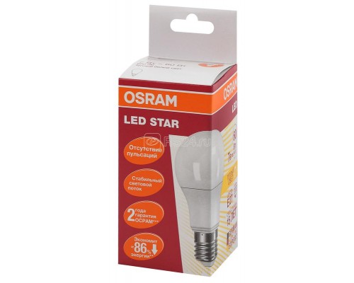 Лампа светодиодная LED STAR CLASSIC A 60 7W/827 7Вт грушевидная 2700К тепл. бел. E27 600лм 220-240В матов. пласт. OSRAM 4058075096387