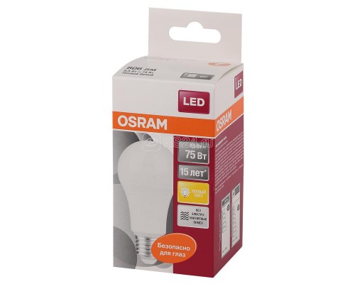 Лампа светодиодная LED STAR CLASSIC A 75 8.5W/827 8.5Вт грушевидная 2700К тепл. бел. E27 806лм 220-240В матов. пласт. OSRAM 4052899971554