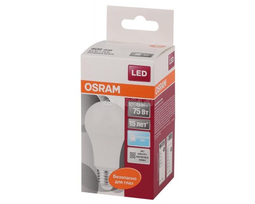 Лампа светодиодная LED STAR CLASSIC A 75 8.5W/840 8.5Вт грушевидная 4000К нейтр. бел. E27 806лм 220-240В матов. пласт. OSRAM 4058075086647
