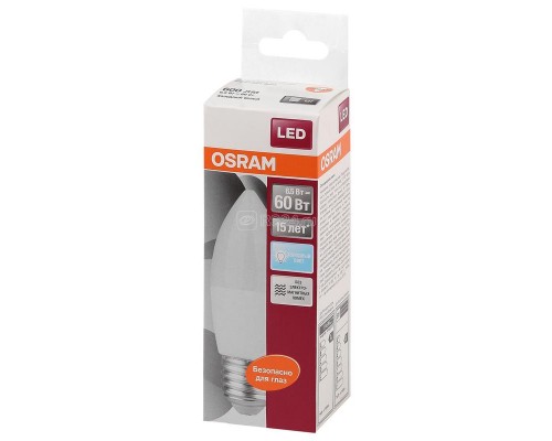Лампа светодиодная LED STAR CLASSIC B 60 6.5W/840 6.5Вт свеча 4000К нейтр. бел. E27 550лм 220-240В матов. пласт. OSRAM 4058075134201