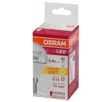 Лампа светодиодная LED STAR CLASSIC P 40 5.4W/830 5.4Вт шар 3000К тепл. бел. E14 470лм 220-240В прозр. пласт. OSRAM 4052899971622