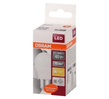 Лампа светодиодная LED STAR CLASSIC P 40 5.5W/827 5.5Вт шар 2700К тепл. бел. E27 470лм 220-240В матов. пласт. OSRAM 4052899971646