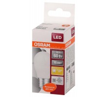 Лампа светодиодная LED STAR CLASSIC P 60 6.5W/830 6.5Вт шар 3000К тепл. бел. E27 550лм 220-240В матов. пласт. OSRAM 4058075134355