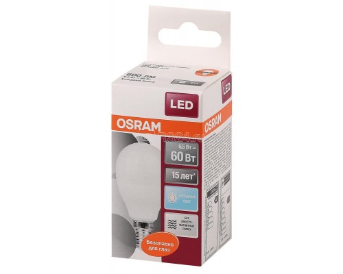 Лампа светодиодная LED STAR CLASSIC P 60 6.5W/840 6.5Вт шар 4000К нейтр. бел. E14 550лм 220-240В матов. пласт. OSRAM 4058075134263