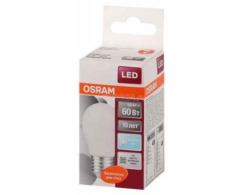 Лампа светодиодная LED STAR CLASSIC P 60 6.5W/840 6.5Вт шар 4000К нейтр. бел. E27 550лм 220-240В матов. пласт. OSRAM 4058075134324