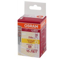 Лампа светодиодная LED STAR PIN30 2.6W/827 (замена 30Вт) 2.6Вт 2700К тепл. бел. G9 320лм 220-240В прозр. пласт. OSRAM 4058075056688