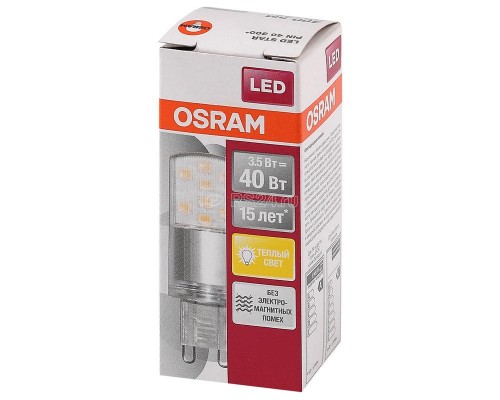 Лампа светодиодная LED STAR PIN40 3.5W/827 (замена 40Вт) 3.5Вт 2700К тепл. бел. G9 400лм 220-240В прозр. пласт. OSRAM 4058075315822