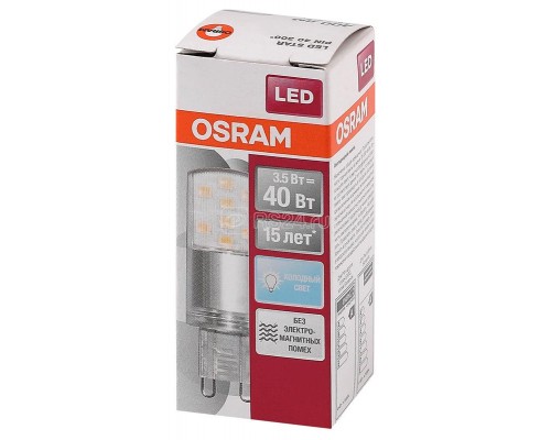 Лампа светодиодная LED STAR PIN40 3.5W/840 (замена 40Вт) 3.5Вт 4000К нейтр. бел. G9 400лм 220-240В прозр. пласт. OSRAM 4058075315853