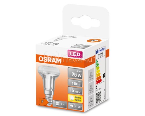 Лампа светодиодная LED STAR R39 25 non-dim 36° 1.5W/827 1.5Вт (замена 25Вт) 2700К тепл. бел. E14 110лм 220-240В прозр. стекло OSRAM 4058075433243