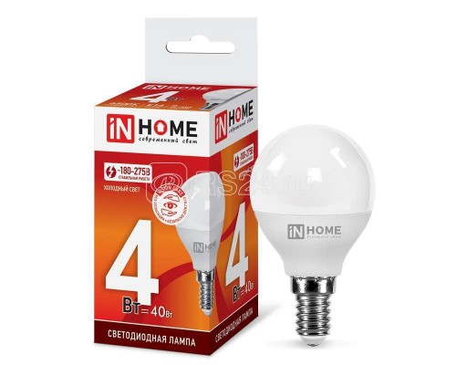 Лампа светодиодная LED-ШАР-VC 4Вт 230В E14 6500К 360лм IN HOME 4690612030555