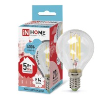 Лампа светодиодная LED-ШАР-deco 5Вт 230В E14 4000К 450Лм прозр. IN HOME 4690612007694