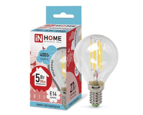 Лампа светодиодная LED-ШАР-deco 5Вт 230В E14 4000К 450Лм прозр. IN HOME 4690612007694